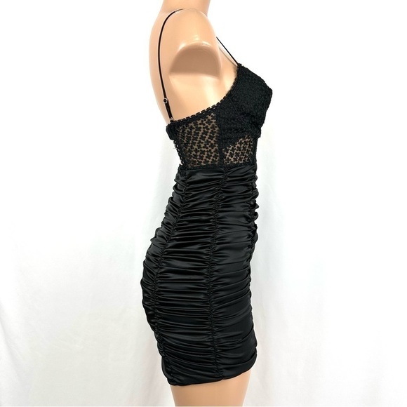 For Love & Lemons XS Black Lace & Ruched Satin Slip Mini Dress Whimsigoth Fairy - Picture 7 of 14